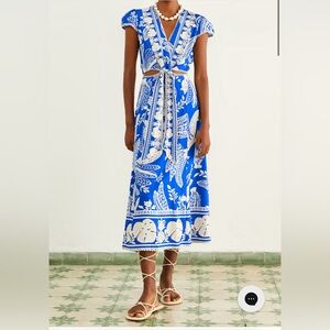 NWT • Farm Rio Blue Lace Banana Midi Dress